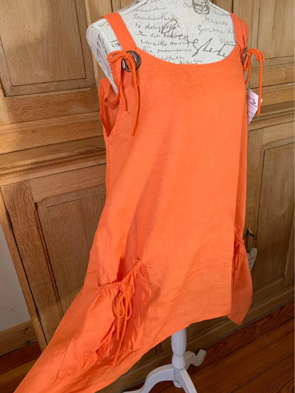 🍊 Bohemian coral & black sleeveless set + white woven leather belt - M/L – photo 9